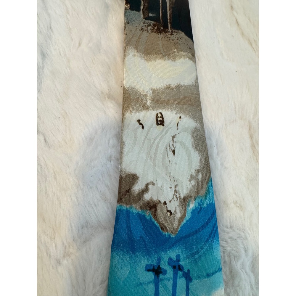 Gospitality Soul Winning Tie Mens Blue Religious Jesus Last Supper Crucifixion - Picture 4 of 10